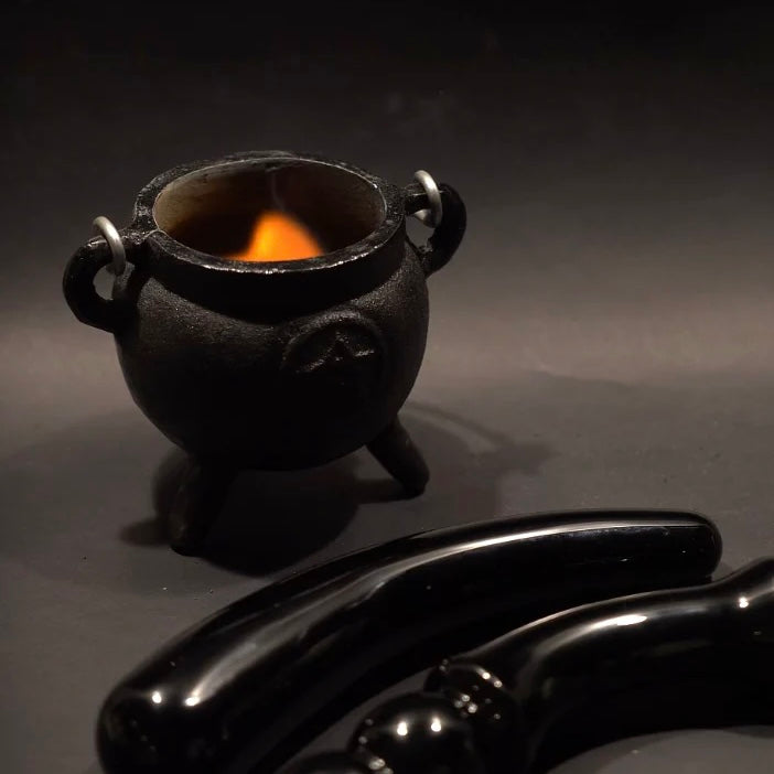 Black Cast Iron Cauldron with Pentacle / Pentagram