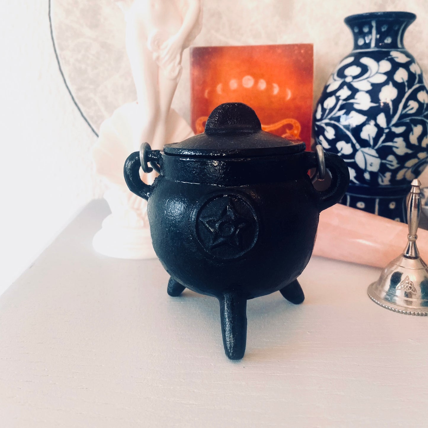 Black Cast Iron Cauldron with Pentacle / Pentagram
