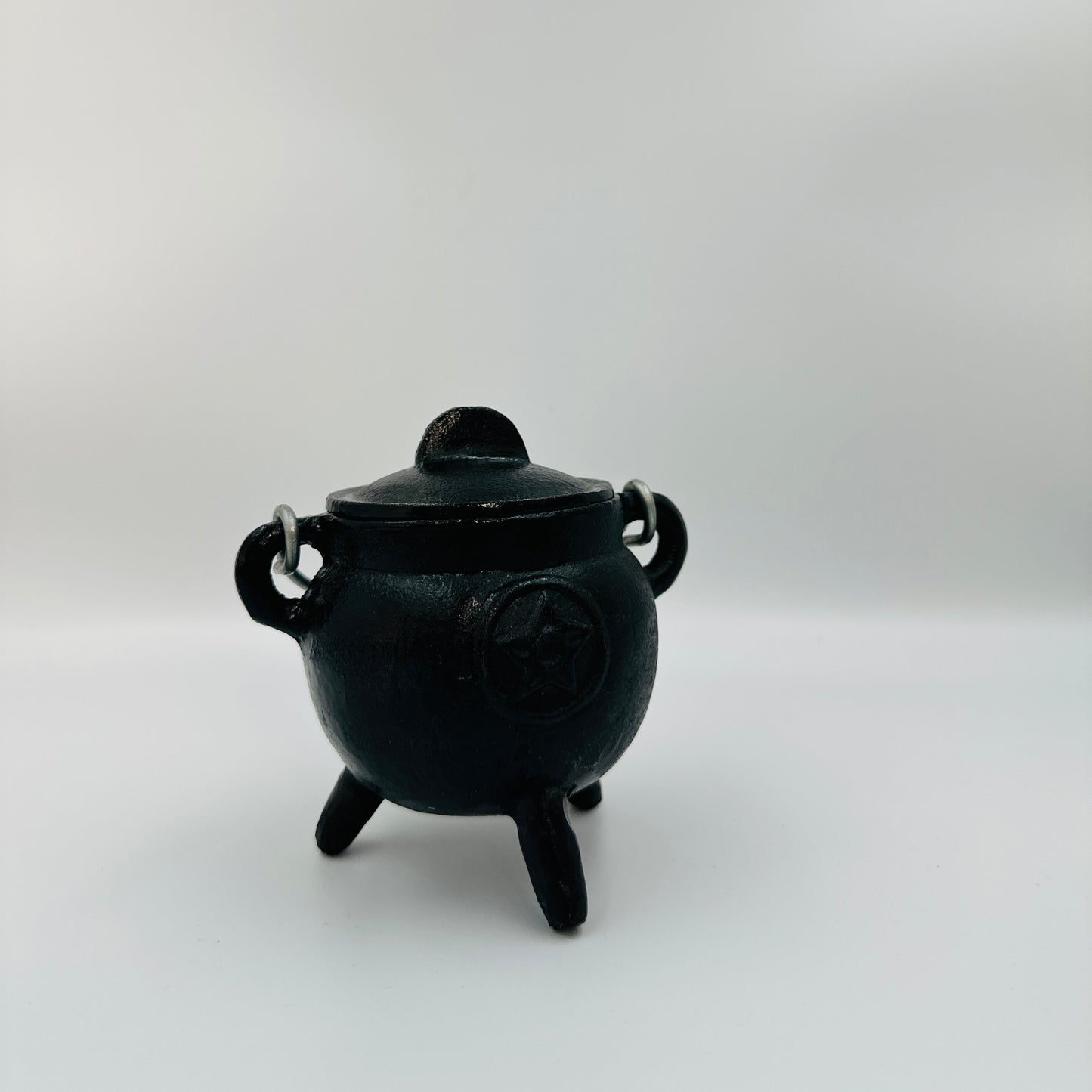 Black Cast Iron Cauldron with Pentacle / Pentagram