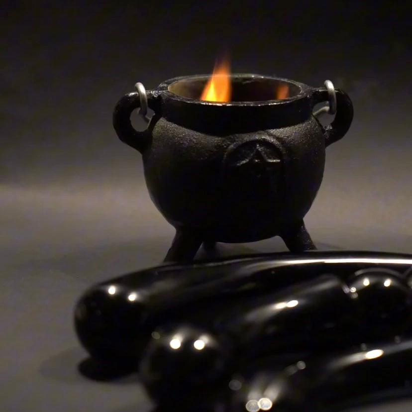 Black Cast Iron Cauldron with Pentacle / Pentagram