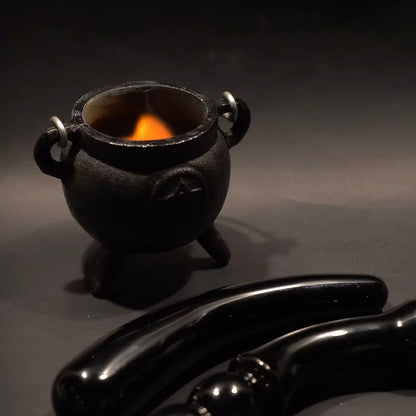 Black Cast Iron Cauldron with Pentacle / Pentagram