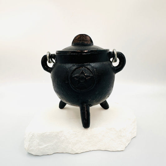 Black Cast Iron Cauldron with Pentacle / Pentagram