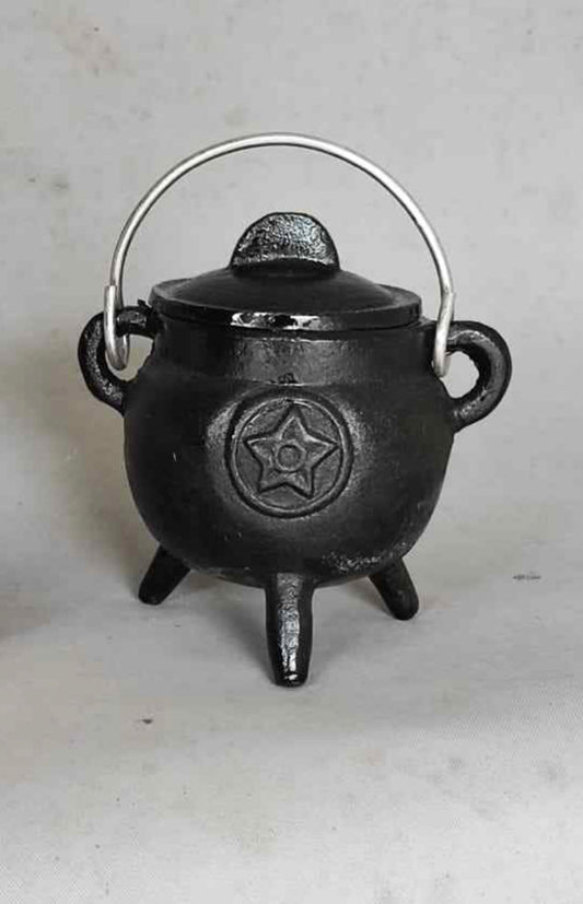 Black Cast Iron Cauldron with Pentacle / Pentagram